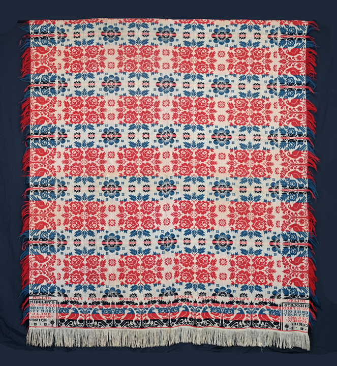 B38 Signed Hand Loomed Jacquard Patriotic Coverlet with Eagles