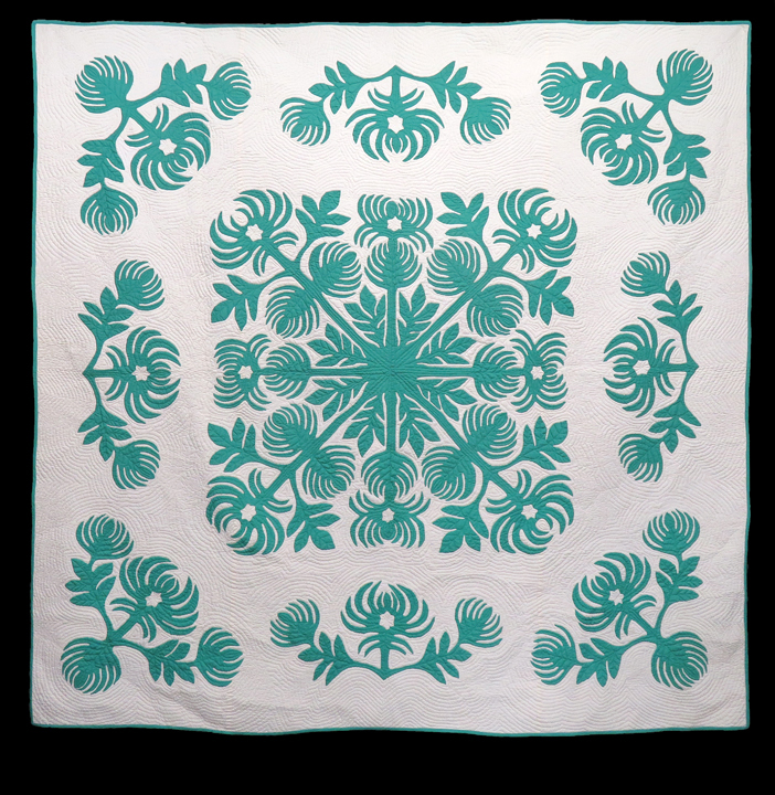 Hawaiian Applique Quilt in Green & White 