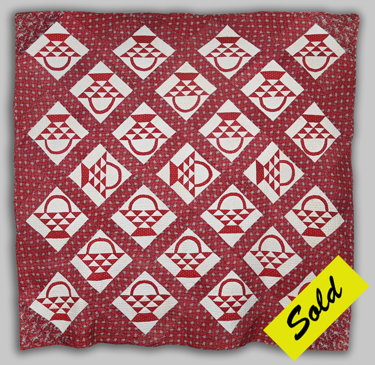 Q8620 Turkey Red Calico Unusual Basket Quilt